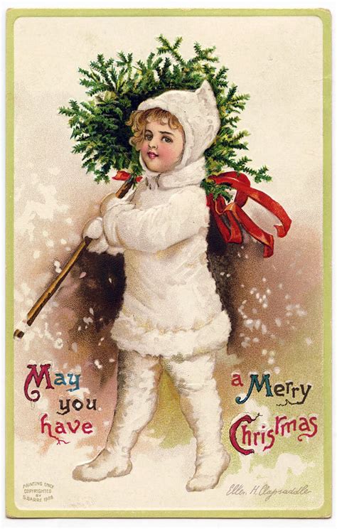 Vintage Christmas Graphic Snow Girl With Topiary The Graphics Fairy