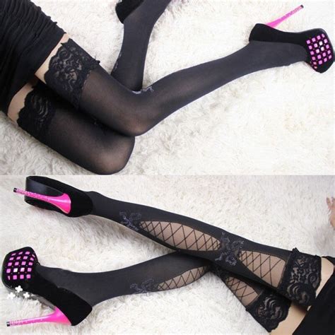 1 Pair Black Sheer Lace Stockings Women Top Thigh High Silk Stockings Nylons Hosiery Calcetin