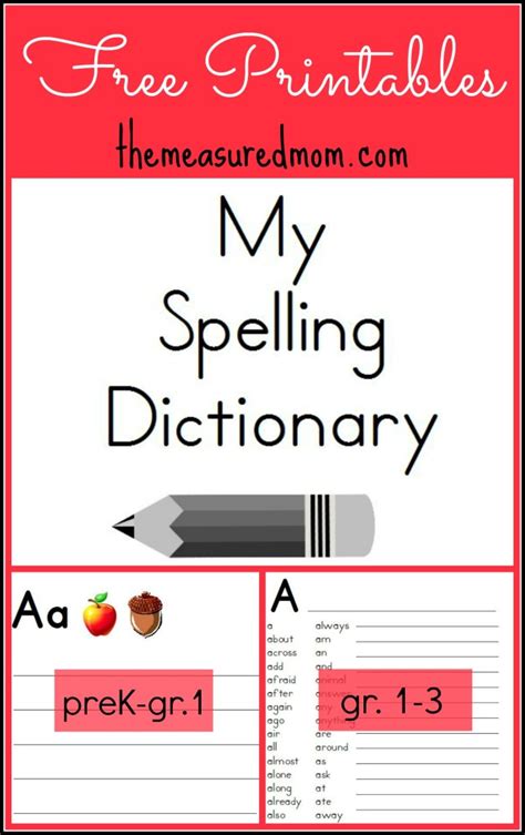 Free Spelling Dictionary Printables For Kids Blessed