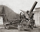 A Big Bertha, a heavy howitzer gun developed in Germany at the start of ...