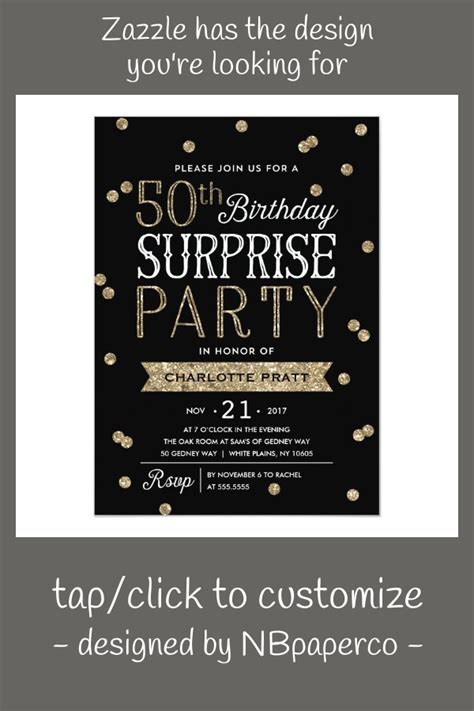 50th Glitter Confetti Surprise Party Invitation Surprise