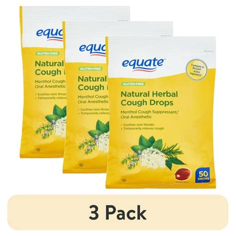 3 Pack Equate Natural Herbal Cough Drops Menthol 50 Count