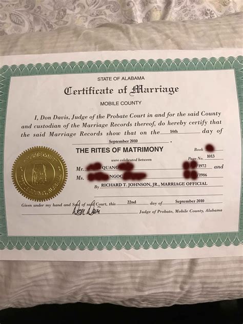 A Marriage Certificate Is Shown In Black And White Wi