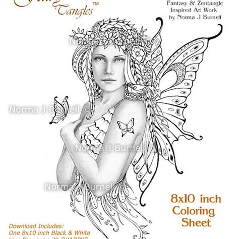 Printable Fairy Tangles Greeting Cards To Color By Norma J Etsy