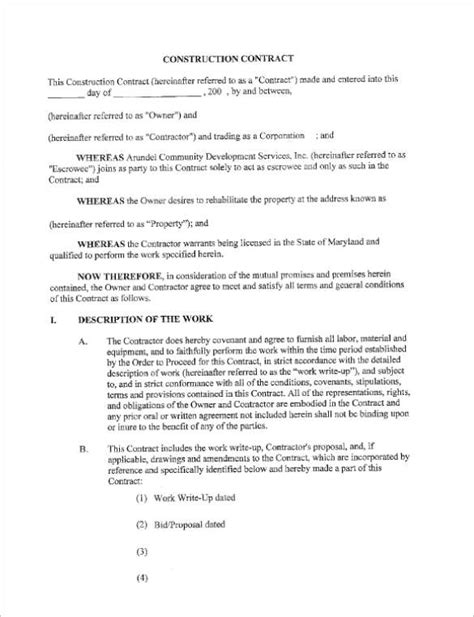 31 Free Construction Contract Templates Doc Word Pdf