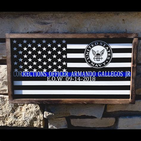 Thin Blue Line Wood Flag Leo Support Officer Down Police Etsy