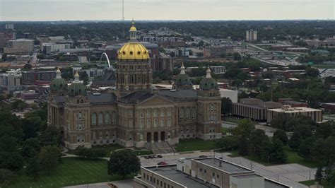 57k Stock Footage Aerial Video Of The Iowa State Capitol Seen During