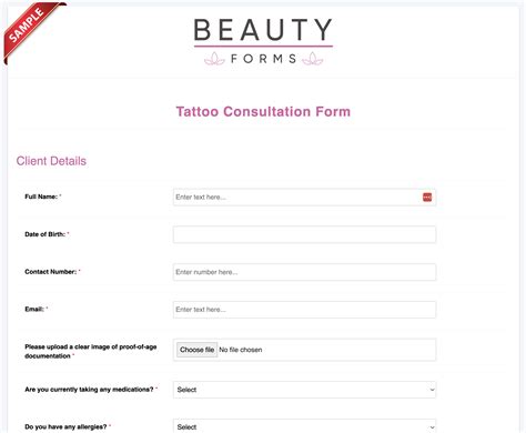 Tattoo Consultation Form Online Templates Beauty Forms
