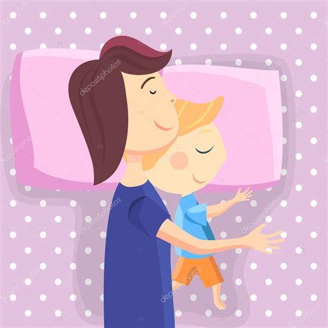 Dormir Juntos Ilustraciones Feliz Madre E Hijo Duermen