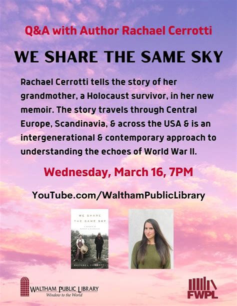 Waltham Public Library Presents We Share The Same Sky With Author