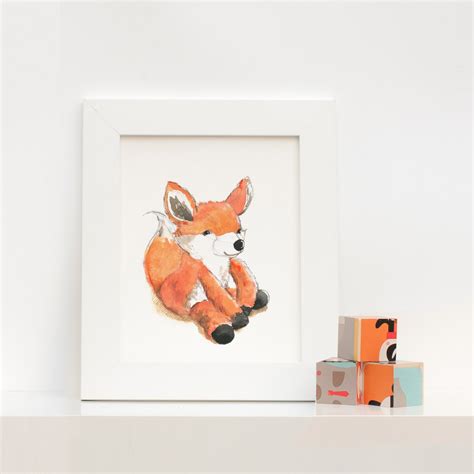 Baby Fox Nursery Watercolor Art Print Of Original Etsy