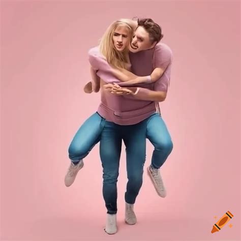 Strong Blond Woman Giving A Man Piggyback Ride In Tight Ultra High