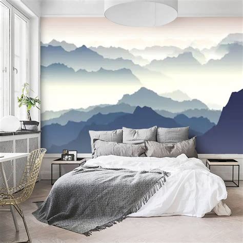 Foggy Mountains Wallpaper Mural Peel And Stick Landscape Etsy