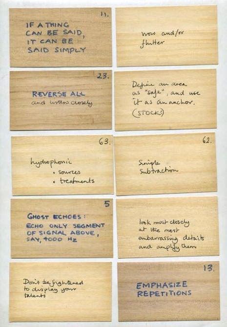 Brian Enos Early Handwritten Oblique Strategies Cards Inspire Our Own
