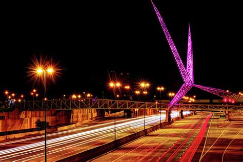 Oklahoma City Skydance Pedestrian Bridge At Night Photograph by Gregory Ballos