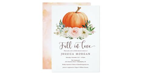 Fall In Love Pumpkin Bridal Shower Invitations