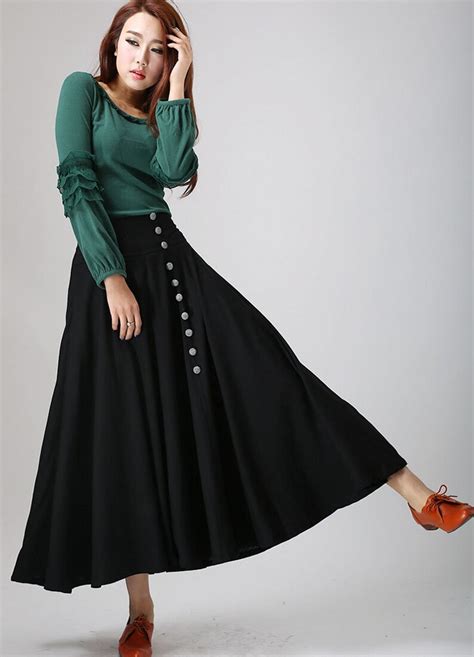Buttoned Front Cotton Linen Maxi Skirt Linen Skirt Circle Etsy