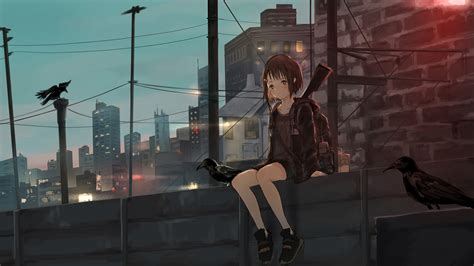 2560x1440 Anime Girl Sitting Alone Roof Sad 4k 1440p Resolution Hd 4k