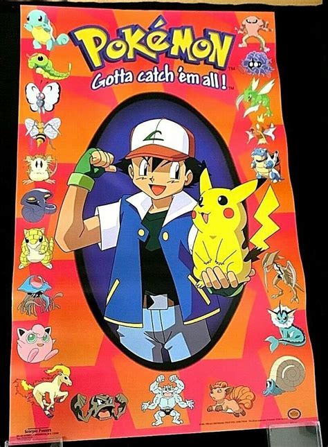 pokemon gotta catch em all poster ash pikachu 22 38 x 34 1999 vnt l 4599739306