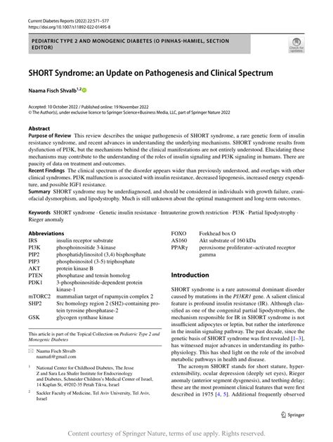 Short Syndrome An Update On Pathogenesis And Clinical Spectrum