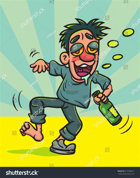 Cartoon Drunk Man Bottle Walking Illustration Vetor Stock Livre De Direitos 313338017