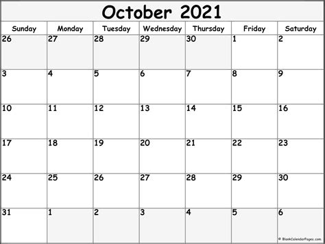 October 2020 Blank Calendar Templates