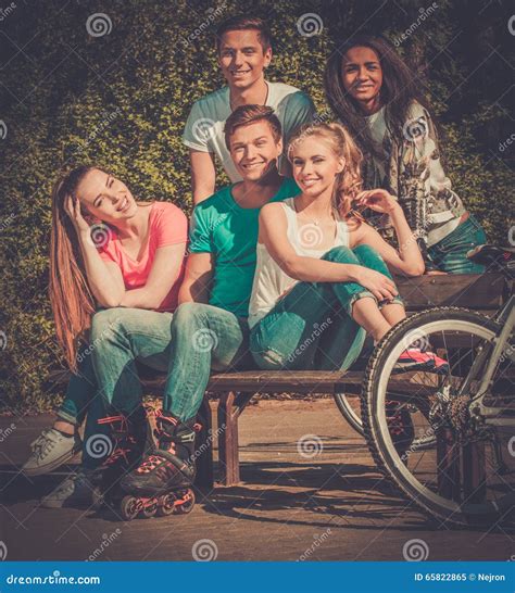 Multi Ethnic Group Of Sporty Teenage In A Park Stock Image Image Of
