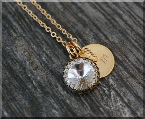 Gold Diamond April Birthstone Necklace Initial Charm