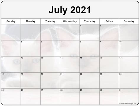 Blank July 2021 Calendar Free Calendar Template Printable