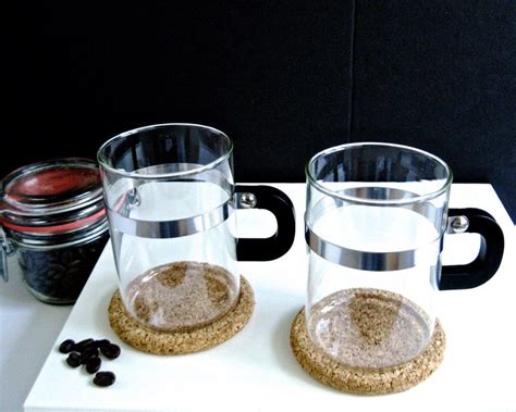 Two Bodum Glass Espresso Cups With Cork Coasters Bistro Glass Coffee