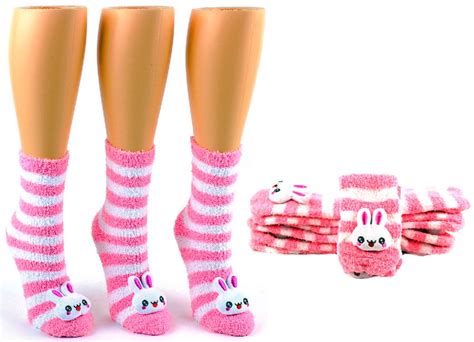 24 Units Of Womens Fuzzy Crew Socks With 3 D Bunny Size 9 11