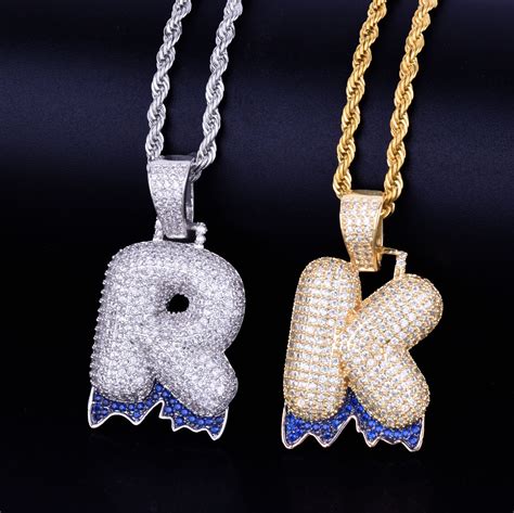 Aaa Micro Pave Custom Name Blue Dripping Bubble Letters Hip Hop Pendant