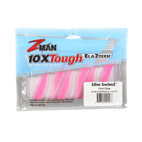 Zman Soft Lure Slim Swimz 3 Inch 6 Per Pack Pink Glow 1567