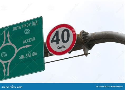 Road Sign Showing The Speed Limit In The Metric System Stock Image
