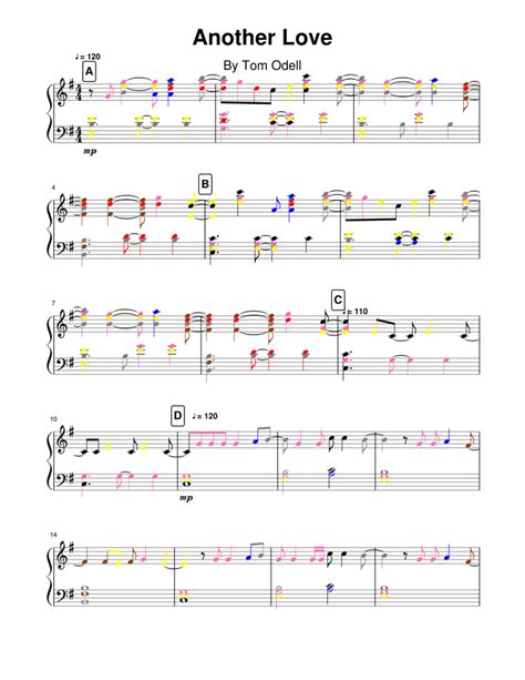 Another Love Tom Odell Partitura Colorida Para Piano Sheet Music