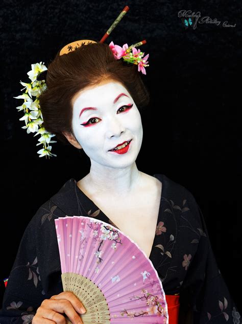 A geisha's wig is styled in the geiko shimada (芸妓島田) style, named for the term used for geisha in western japan, and is taken care of by a wig specialist who will restyle the wig once a month to keep it looking fresh. History of Makeup Japan Geisha | Cairns Hair and MakeUp ...
