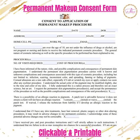 Permanent Makeup Consent Form Etsy