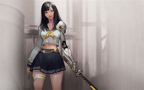 X Warrior Anime Girl With Sword Wallpaper X Resolution Hd K Wallpapers Images
