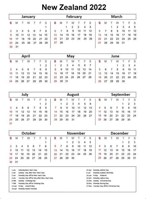 New Zealand 2022 Calendar Calendar Dream
