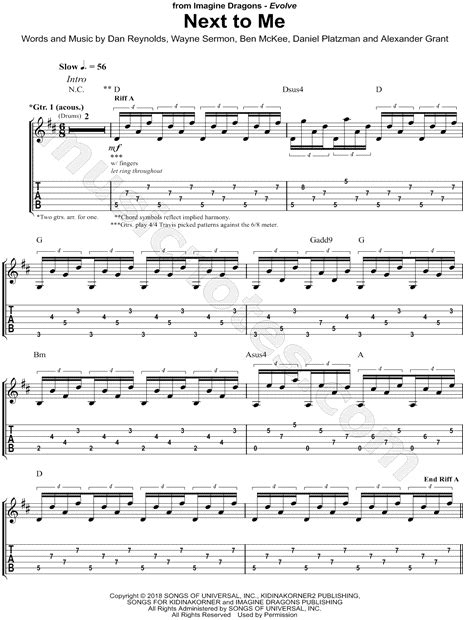 Imagine Dragons Next To Me Guitar Tab In D Major Download And Print