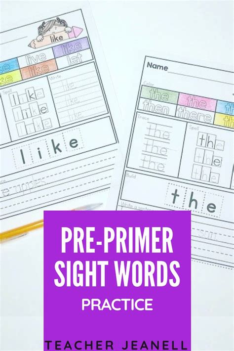 Sight Word Practice Packet Preprimer Sight Word Practice