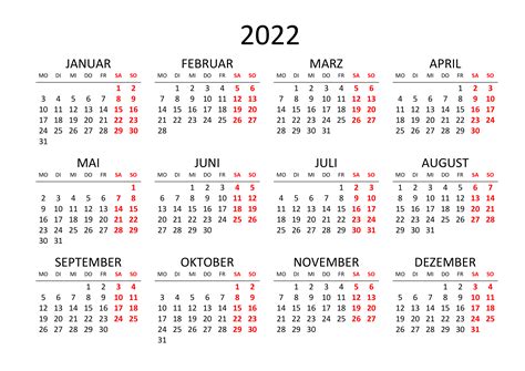 Jahreskalender 2022 Horizontal Kalendersu