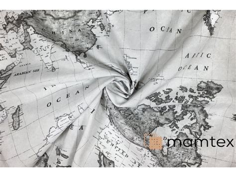 Bavlna Režná Mapa Světa černobílá • Mamtex