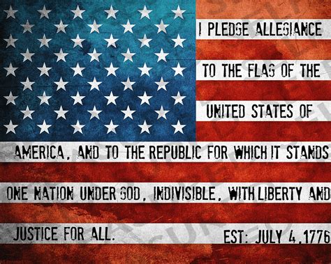 Flag Pledge Printable Pledge Of Allegiance Patriotic Wall Etsy