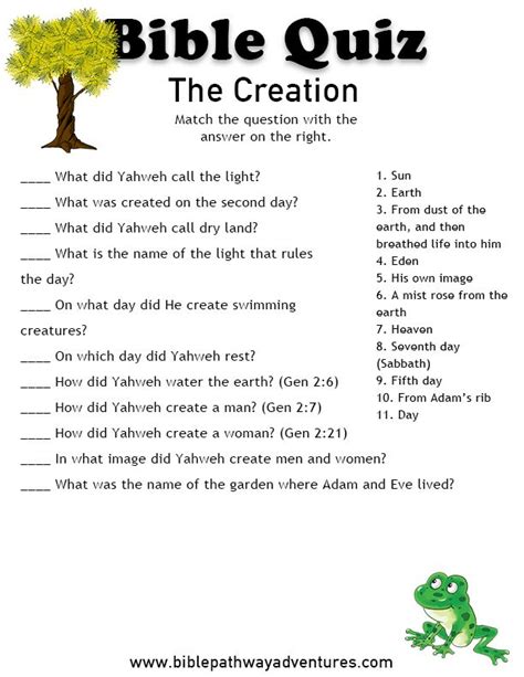 Free Bible Quiz For Kids The Creation Homeschool Bible Quiz