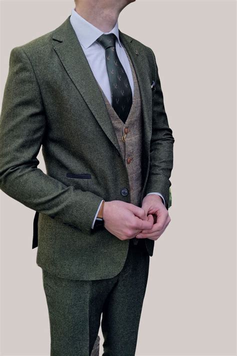 fratelli uniti fratelli robbie men s green tweed suit with marc darcy ted tan tweed waistcoat