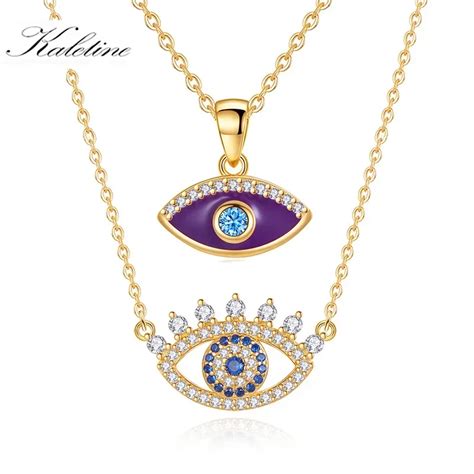 Kaletine Evil Eye Necklace Charm Heart Blue Zircon Sterling Silver