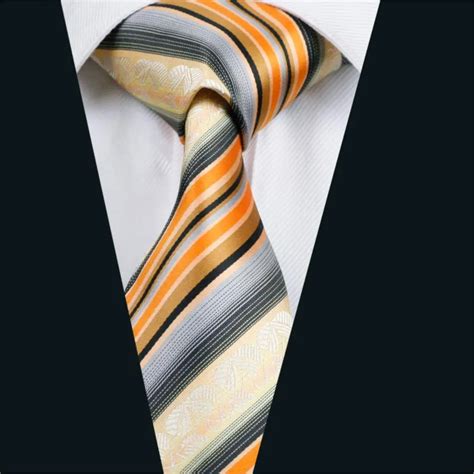 Dh 992 Mens Silk Tie Orange Stripe Necktie Silk Jacquard Ties For Men