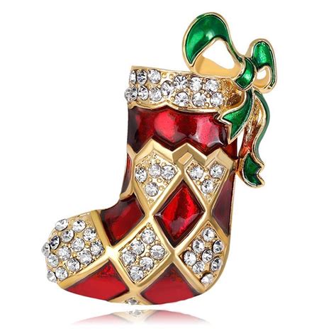 Christmas Boot Shoe Brooch Pins Winter Rhinestone Jewelry Women Ts