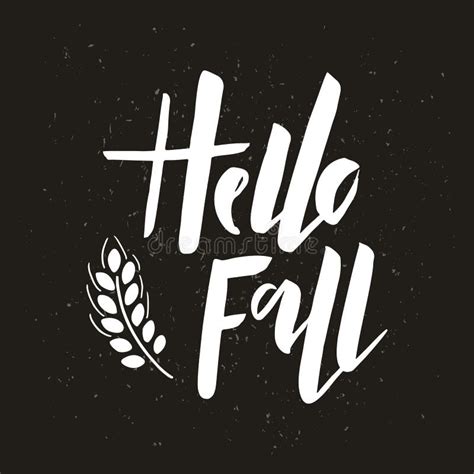 Hello Fall Brush Hand Lettering With Autumn Leaves Stock Illustration